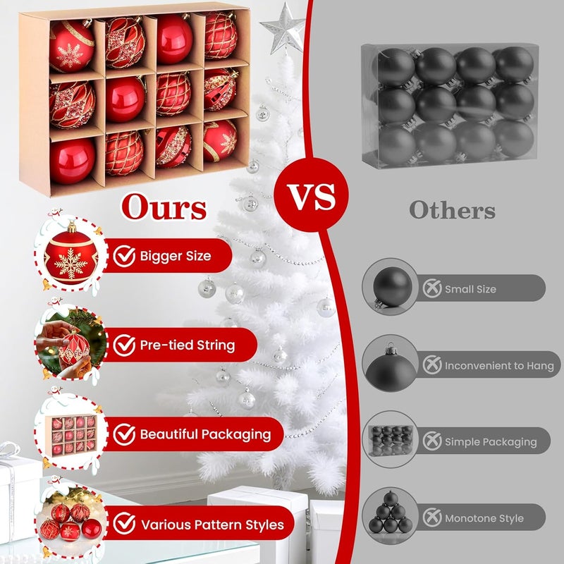 EverMerry EveryMerry 12-Pack 3.1 Inch Christmas Ornaments Set - Red & Gold Ornament Balls with 5 Various Designs, Decorations with Strings, Sturdy, Kraft Box with Lid for Xmas Tree, Holiday Party & Home Decor - Image 5